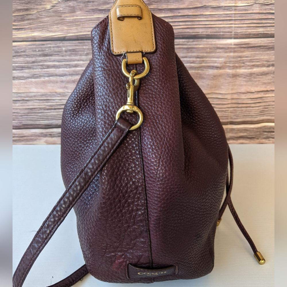 Coach Dark Brown Pebbled Leather Drawstring Hobo with Gold Hardware - Picture 3 of 11